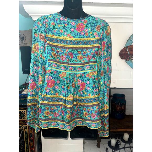 NWT SPELL DESIGNS FOLKTOWN TURQUOISE BLOUSE XS - Picture 3 of 9
